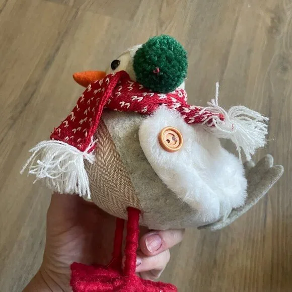 Ashland Featherly Fabric Set of 2 Birds Christmas Scarf Earmuffs Hat Figurines! - Picture 5 of 9